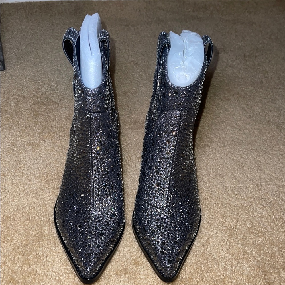 Black Glitter & Studded Ankle Boots